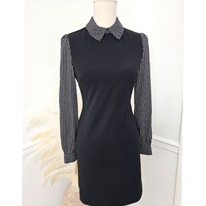 Tommy Hilfiger Black Polka Dot Long Sleeves Peter Pan Collar Sheath Dress 4P